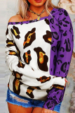 Purple Fashion Casual Print Leopard Patchwork Tops