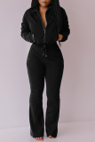 Black Casual Solid Patchwork Turndown Collar Long Sleeve Two Pieces