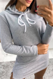Light Gray Fashion Casual Solid Basic Hooded Collar Long Sleeve Dresses