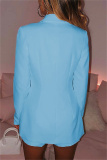 Sky Blue Fashion Casual Solid Basic Turndown Collar Long Sleeve Two Pieces