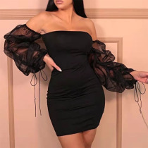 Black Sexy Solid Split Joint Fold Off the Shoulder One Step Skirt Dresses