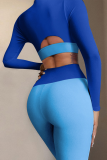 Blue Casual Solid Split Joint Half A Turtleneck Long Sleeve Two Pieces