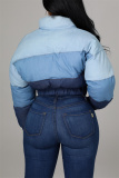 Blue Fashion Casual Patchwork Cardigan Zipper Collar Outerwear
