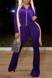 Purple Casual Solid Patchwork Zipper Collar Long Sleeve Two Pieces