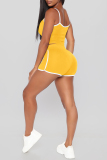 Yellow Sexy Sportswear Solid Vests Spaghetti Strap Sleeveless Two Pieces