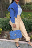 Blue Fashion Casual Solid Cardigan Turndown Collar Long Sleeve Denim Jacket