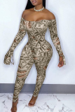 Green Fashion Sexy Print Backless Off the Shoulder Skinny Jumpsuits