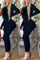 Black Sexy Fashion adult Split Two Piece Suits Solid pencil Long Sleeve