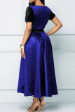 Blue Elegant Solid Split Joint Sequins O Neck A Line Plus Size Dresses