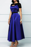 Blue Elegant Solid Split Joint Sequins O Neck A Line Plus Size Dresses