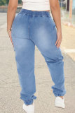 Baby Blue Fashion Casual Solid Basic High Waist Regular Denim Jeans