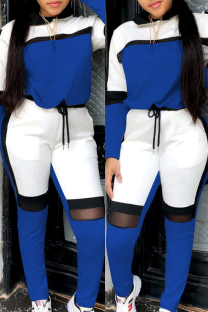 Blue Fashion Casual Patchwork Basic O Neck Long Sleeve Two Pieces