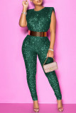 Green Fashion Sexy Solid Without Belt O Neck Regular Jumpsuits