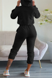 Black Fashion Casual Solid Ripped Hooded Collar Long Sleeve Two Pieces