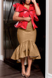 Khaki Fashion Casual Solid Split Joint Regular High Waist Skirt