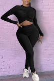 Black Sexy Solid Hollowed Out Patchwork Fold O Neck Regular Jumpsuits