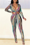 Rose Red Blue Sexy Casual Print Bandage Turndown Collar Long Sleeve Two Pieces