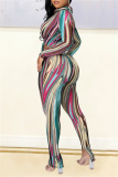 Multicolor Sexy Casual Print Bandage Turndown Collar Long Sleeve Two Pieces