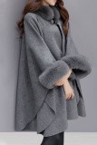 Grey Casual Elegant Solid Split Joint O Neck Outerwear
