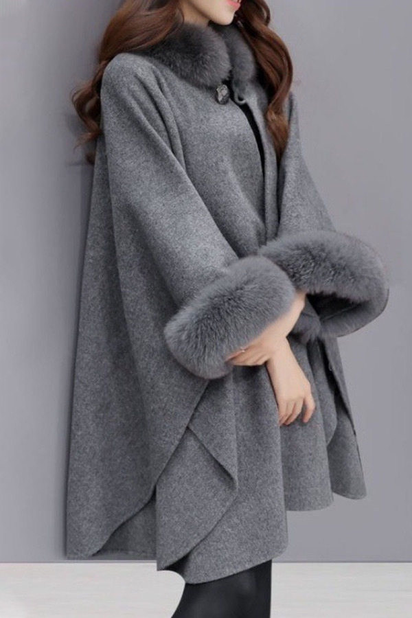 Grey Casual Elegant Solid Split Joint O Neck Outerwear