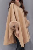 Camel Casual Elegant Solid Split Joint O Neck Outerwear