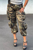 Army Green Fashion Casual Camouflage Print Patchwork Regular High Waist Trousers