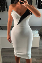 White Fashion Sexy Patchwork Backless V Neck Strapless Dress