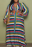 Multicolor Sexy Casual Striped Print Bandage V Neck Plus Size Two Pieces