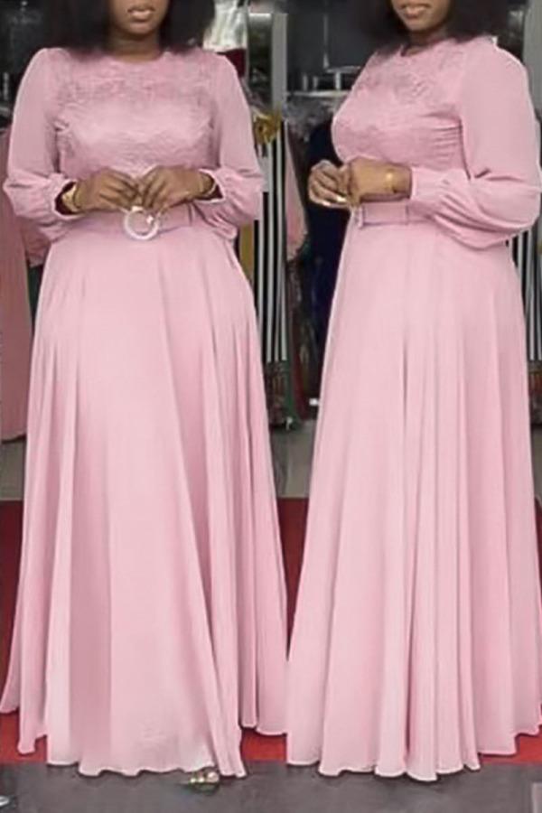 Pink Casual Elegant Solid Embroidered Split Joint Straight Plus Size Dresses