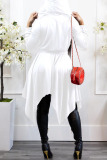 White Casual Solid Patchwork Asymmetrical Zipper Hooded Collar Irregular Dress Dresses