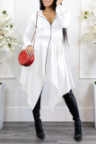 White Casual Solid Patchwork Asymmetrical Zipper Hooded Collar Irregular Dress Dresses