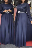 Tibetan Blue Casual Elegant Solid Embroidered Split Joint Straight Plus Size Dresses