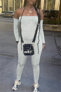Light Gray Sexy Casual Solid Backless Off the Shoulder Skinny Jumpsuits
