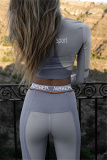Grey Casual Sportswear Letter Print Basic Long Sleeve Two Pieces