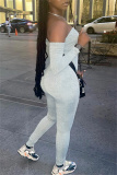 Light Gray Sexy Casual Solid Backless Off the Shoulder Skinny Jumpsuits