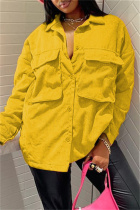 Yellow Fashion Casual Solid Split Joint Turndown Collar Outerwear
