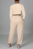 Apricot Casual Solid Split Joint Asymmetrical O Neck Long Sleeve Two Pieces