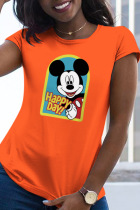 Orange Street Cute Character Patchwork O Neck T-Shirts