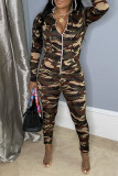 Camouflage Fashion Casual Camouflage Print Patchwork Hooded Collar Long Sleeve Two Pieces