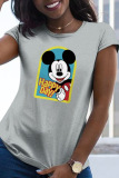 White Street Cute Character Patchwork O Neck T-Shirts