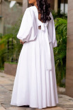 White Elegant Solid Bandage Hollowed Out Patchwork Backless O Neck Straight Dresses