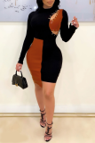Red Fashion Sexy Patchwork Hollowed Out Asymmetrical O Neck Long Sleeve Dresses