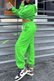 Fluorescent Green Casual Sportswear Solid Patchwork Hooded Collar Long Sleeve Two Pieces