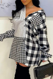 Grey Fashion Casual Plaid Split Joint Turndown Collar Shirt Dress Dresses