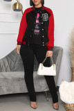 Black Red Fashion Casual Patchwork Letter Outerwear