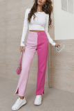 Pink Casual Solid Patchwork Straight Denim Jeans