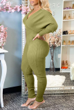 Olive Green Fashion Casual Solid Patchwork V Neck Regular Jumpsuits