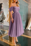 Purple Sexy Elegant Solid Split Joint Strapless Evening Dress Dresses
