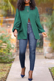 Green Fashion Casual Solid Split Joint Slit O Neck Tops