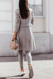 Grey Casual Solid Split Joint Turndown Collar Outerwear